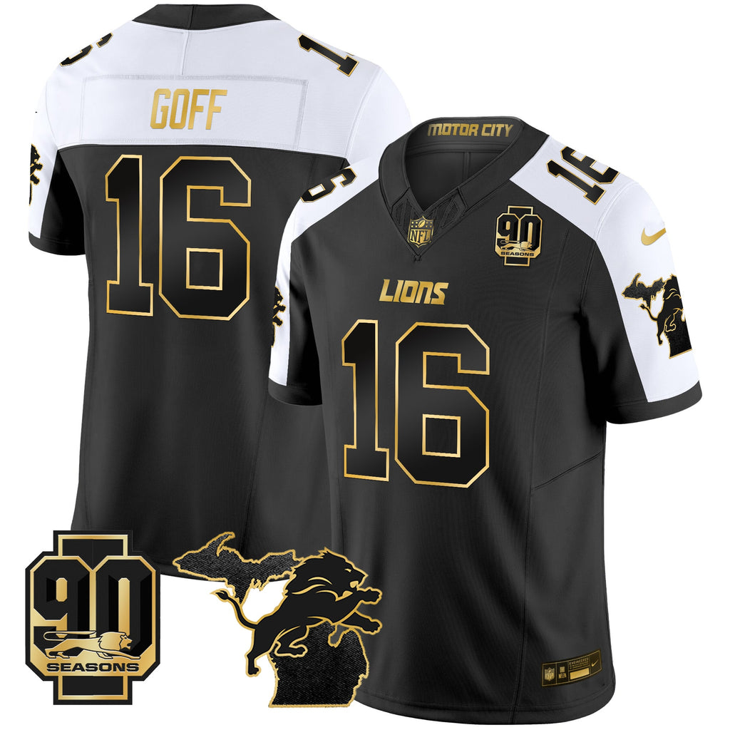 Men's Detroit Lions 2025 Michigan & 90th Season Patch Gold Vapor Limited Jersey - All Stitched