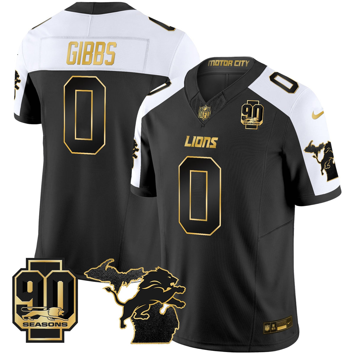 Men's Detroit Lions 2025 Michigan & 90th Season Patch Gold Vapor Limited Jersey - All Stitched