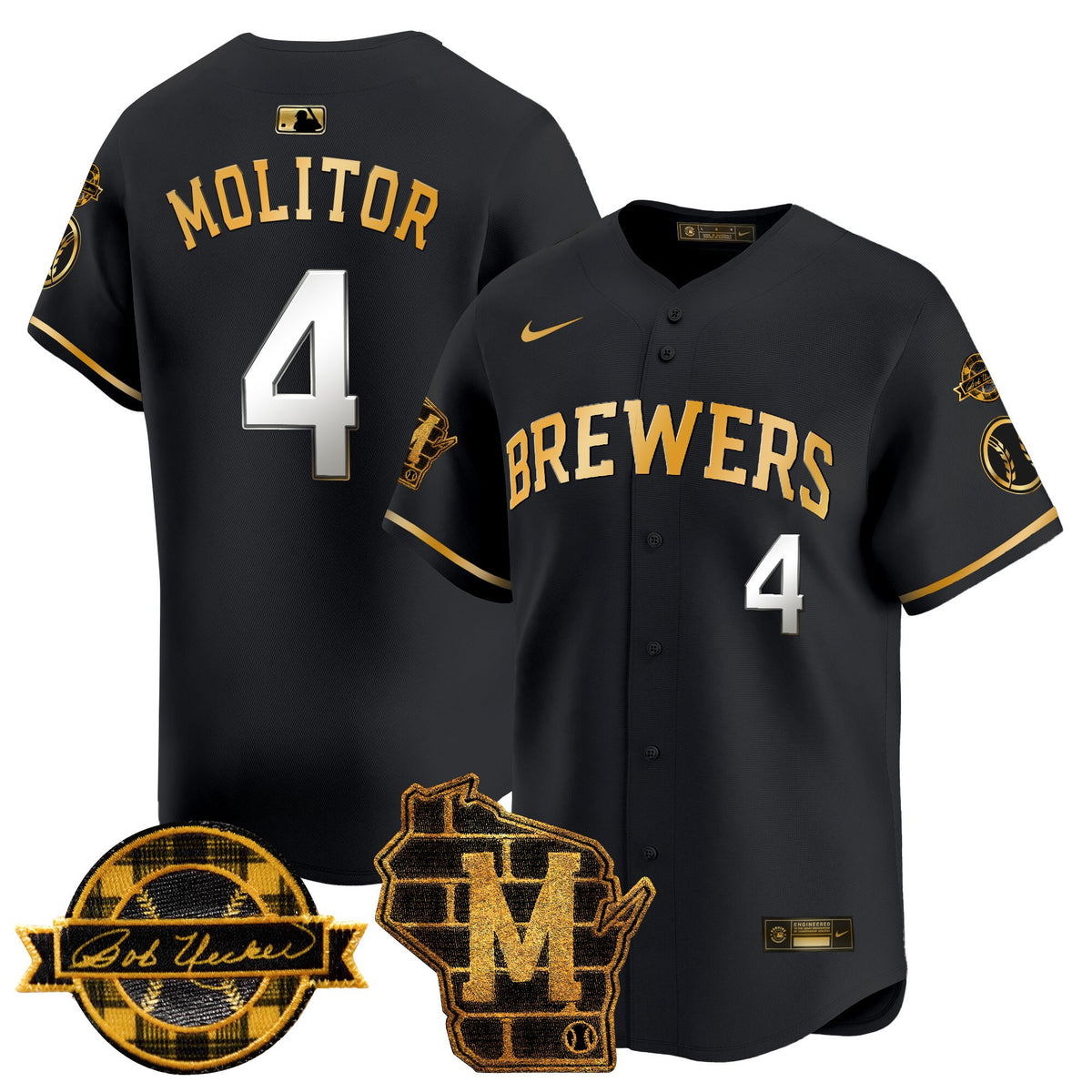 Men's Milwaukee Brewers Home & Bob Uecker Patch Vapor Premier Limited Jersey - All Stitched