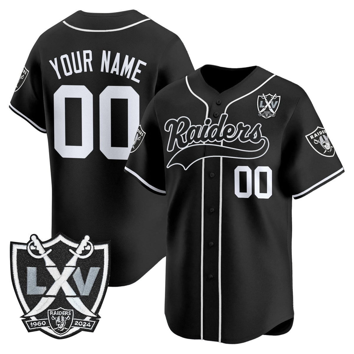Las Vegas Raiders 65th Anniversary Patch Vapor Baseball Custom Jersey - All Stitched