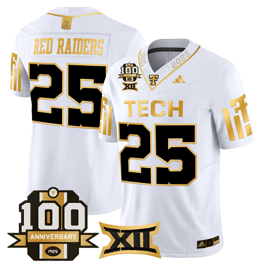 Men's Texas Tech Red Raiders 2025 Gold Vapor Limited Jersey - 100th Anniversary Patch - All Stitched