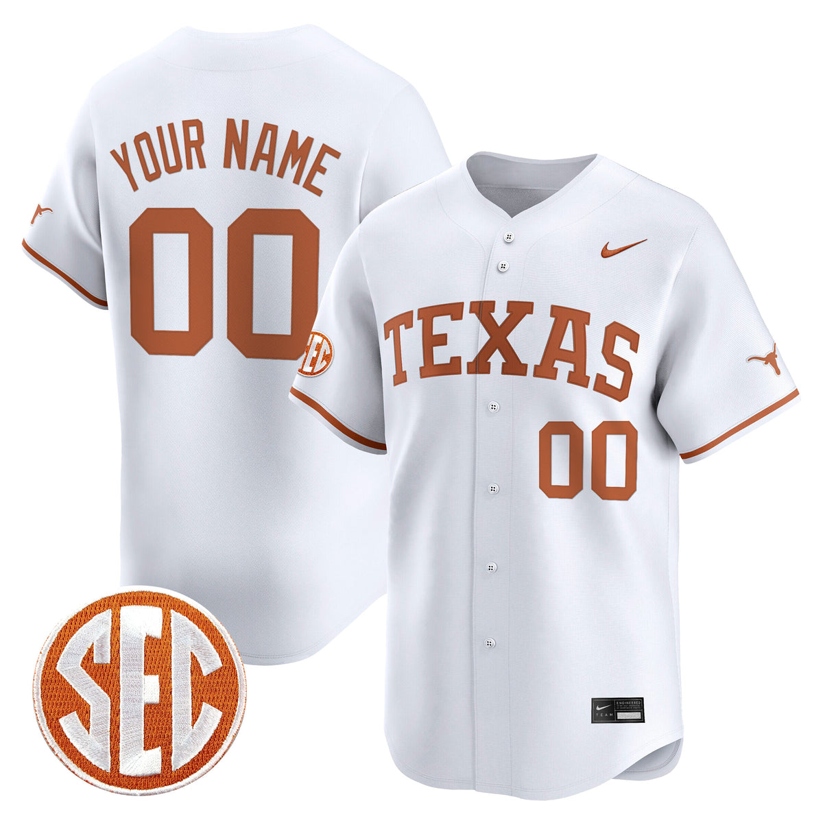 Texas Longhorns 2025 Vapor Baseball Custom Jersey - All Stitched