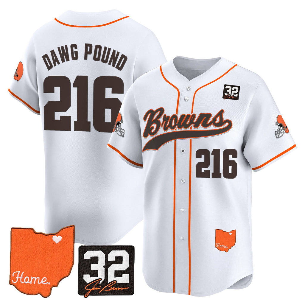 Men's Cleveland Browns '#32 Jim Brown Memorial & Home Patch' Vapor Baseball Jersey - All Stitched