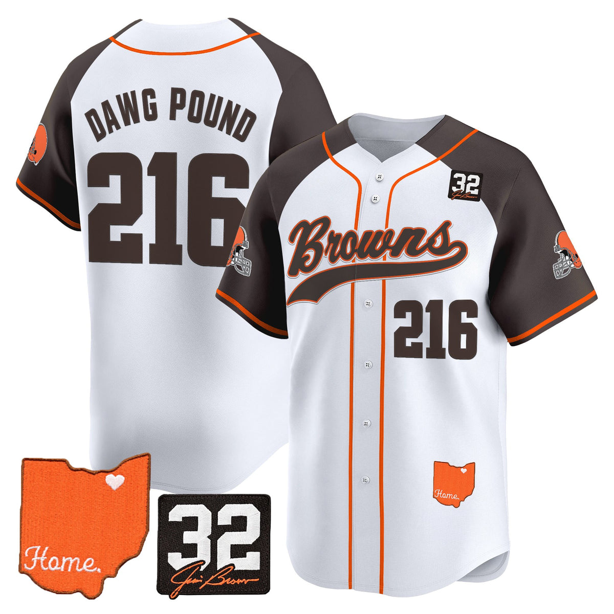 Men's Cleveland Browns '#32 Jim Brown Memorial & Home Patch' Vapor Baseball Jersey - All Stitched