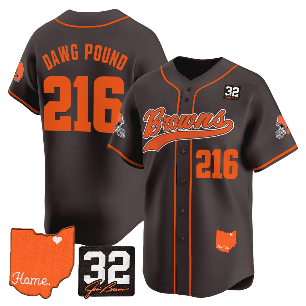 Men's Cleveland Browns '#32 Jim Brown Memorial & Home Patch' Vapor Baseball Jersey - All Stitched