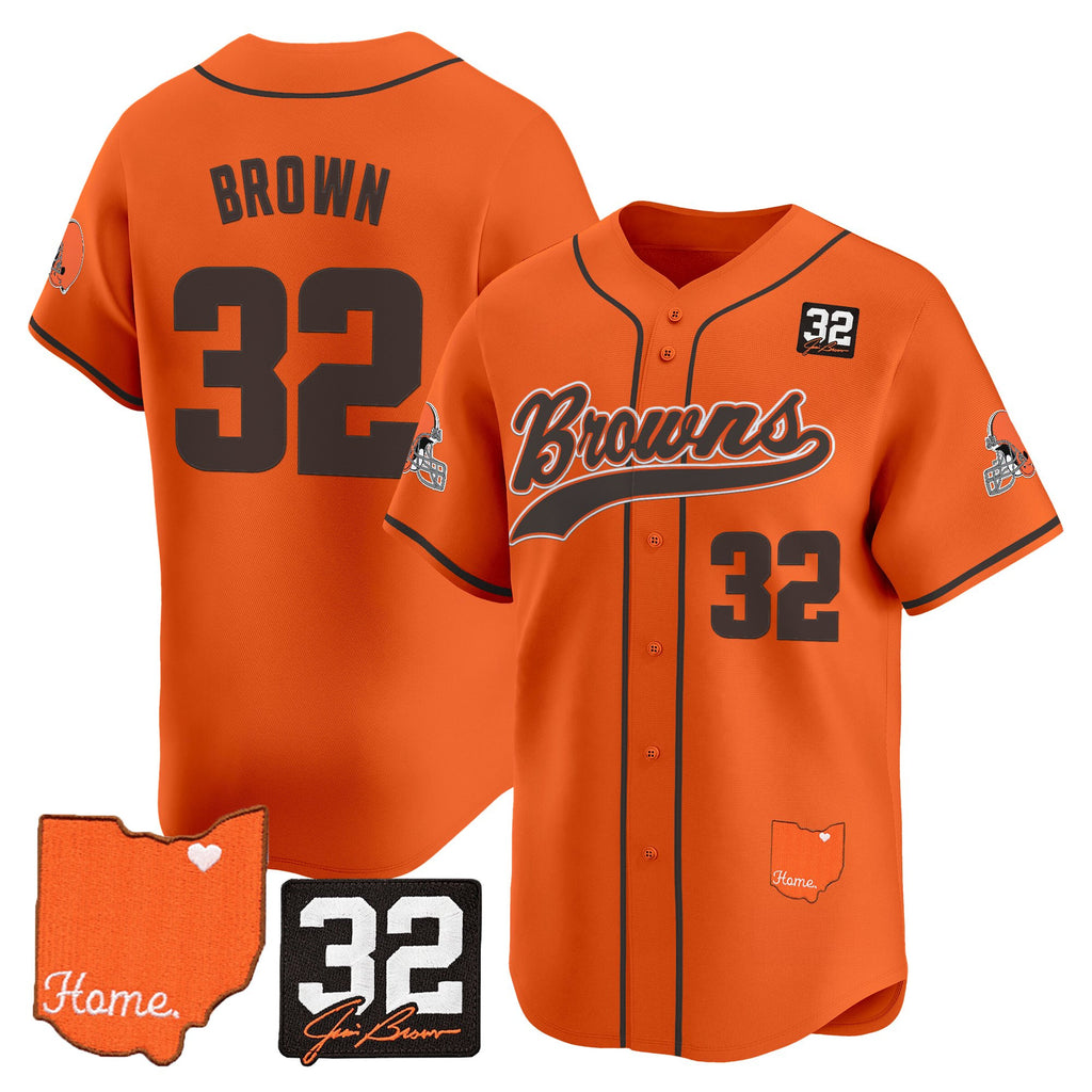 Men's Cleveland Browns '#32 Jim Brown Memorial & Home Patch' Vapor Baseball Jersey - All Stitched
