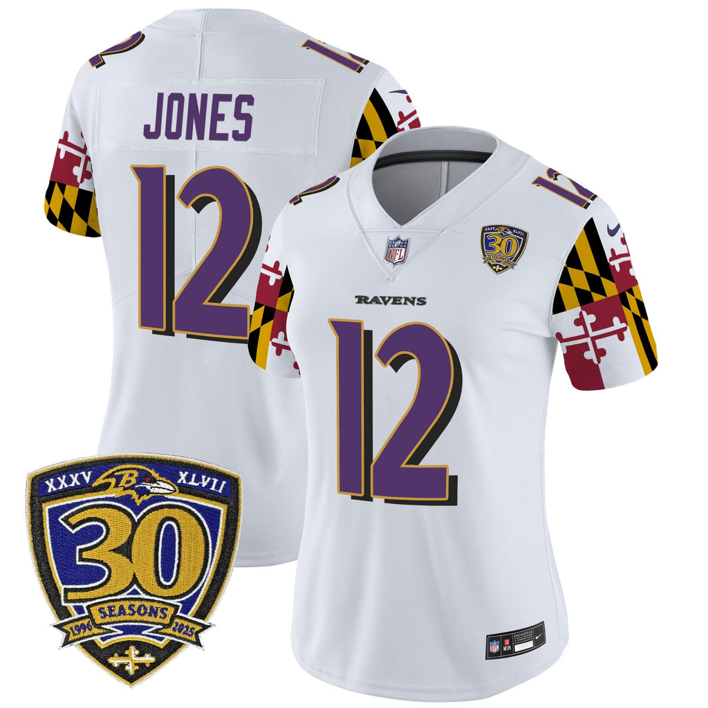 Women's Baltimore Ravens 'Maryland Flag Edition' Vapor Limited Jersey - 30th Anniversary Patch - All Stitched