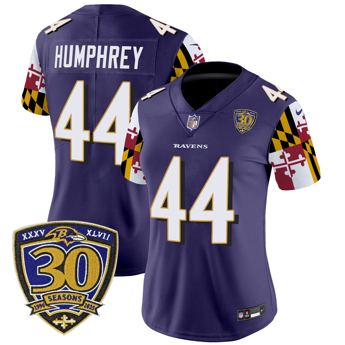 Women's Baltimore Ravens 'Maryland Flag Edition' Vapor Limited Jersey - 30th Anniversary Patch - All Stitched
