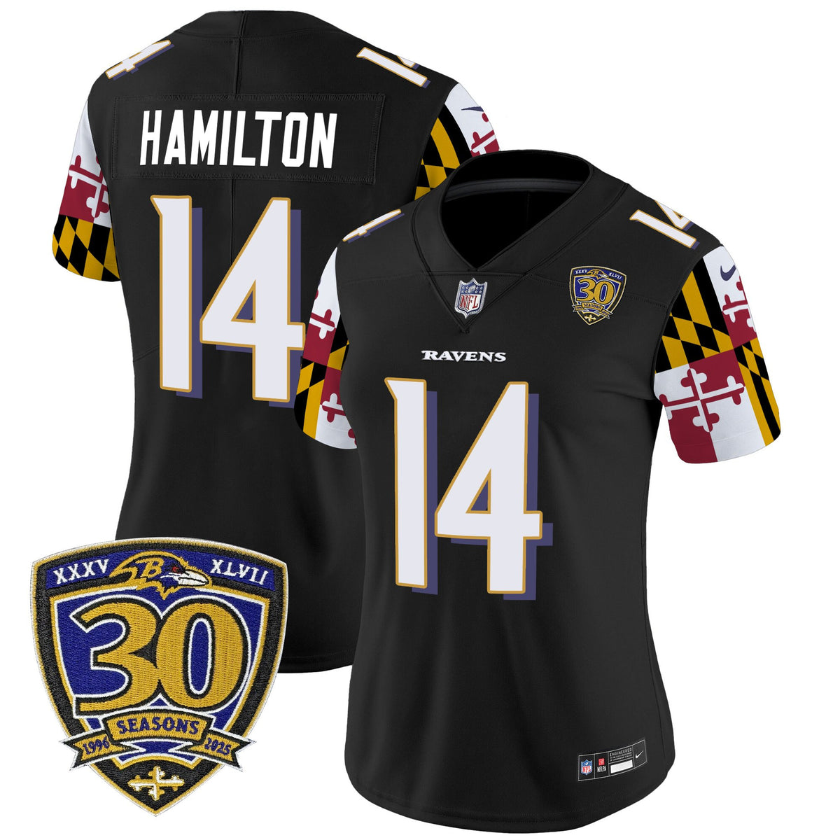 Women's Baltimore Ravens 'Maryland Flag Edition' Vapor Limited Jersey - 30th Anniversary Patch - All Stitched