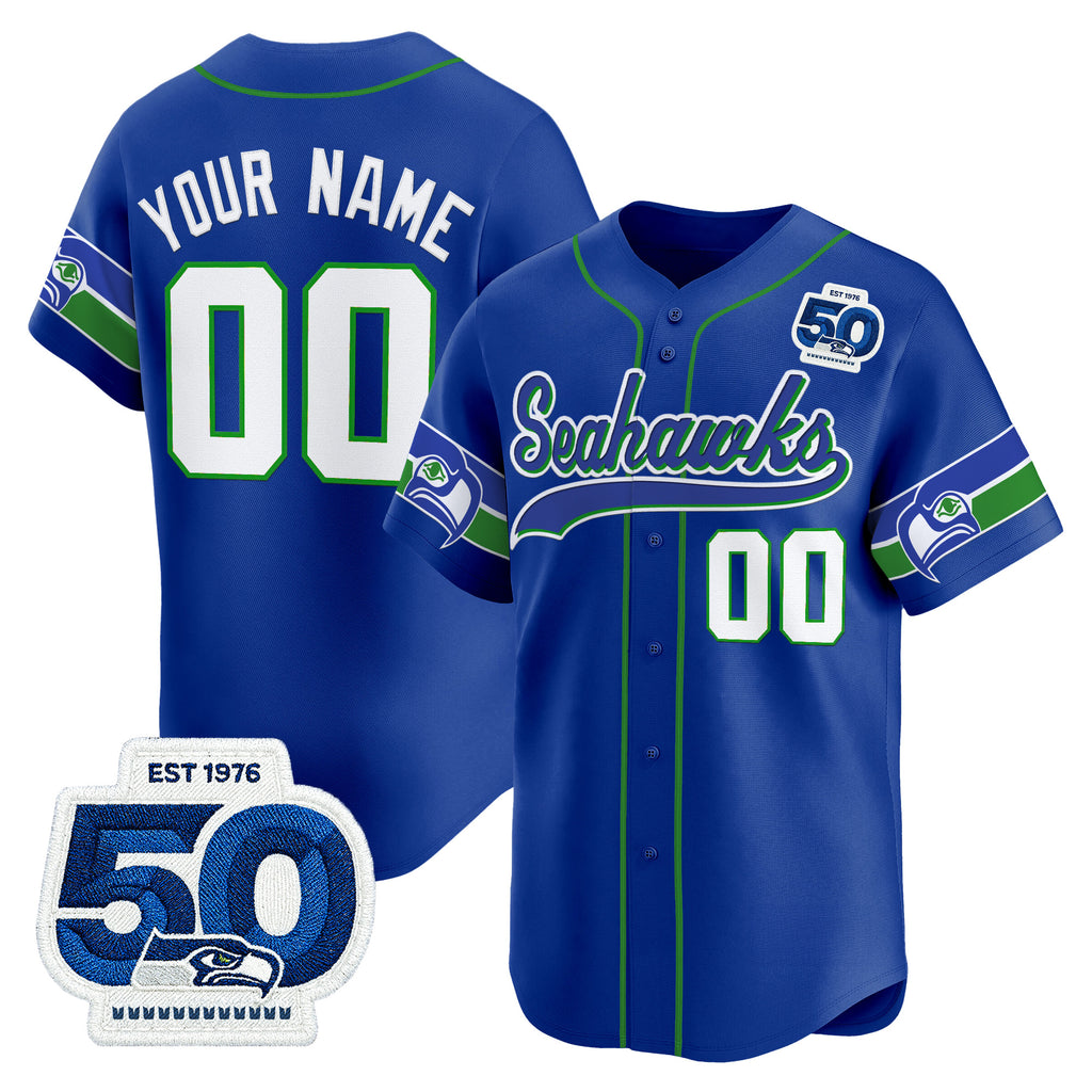 Seattle Seahawks 50th Anniversary Vapor Baseball Custom Jersey - All Stitched