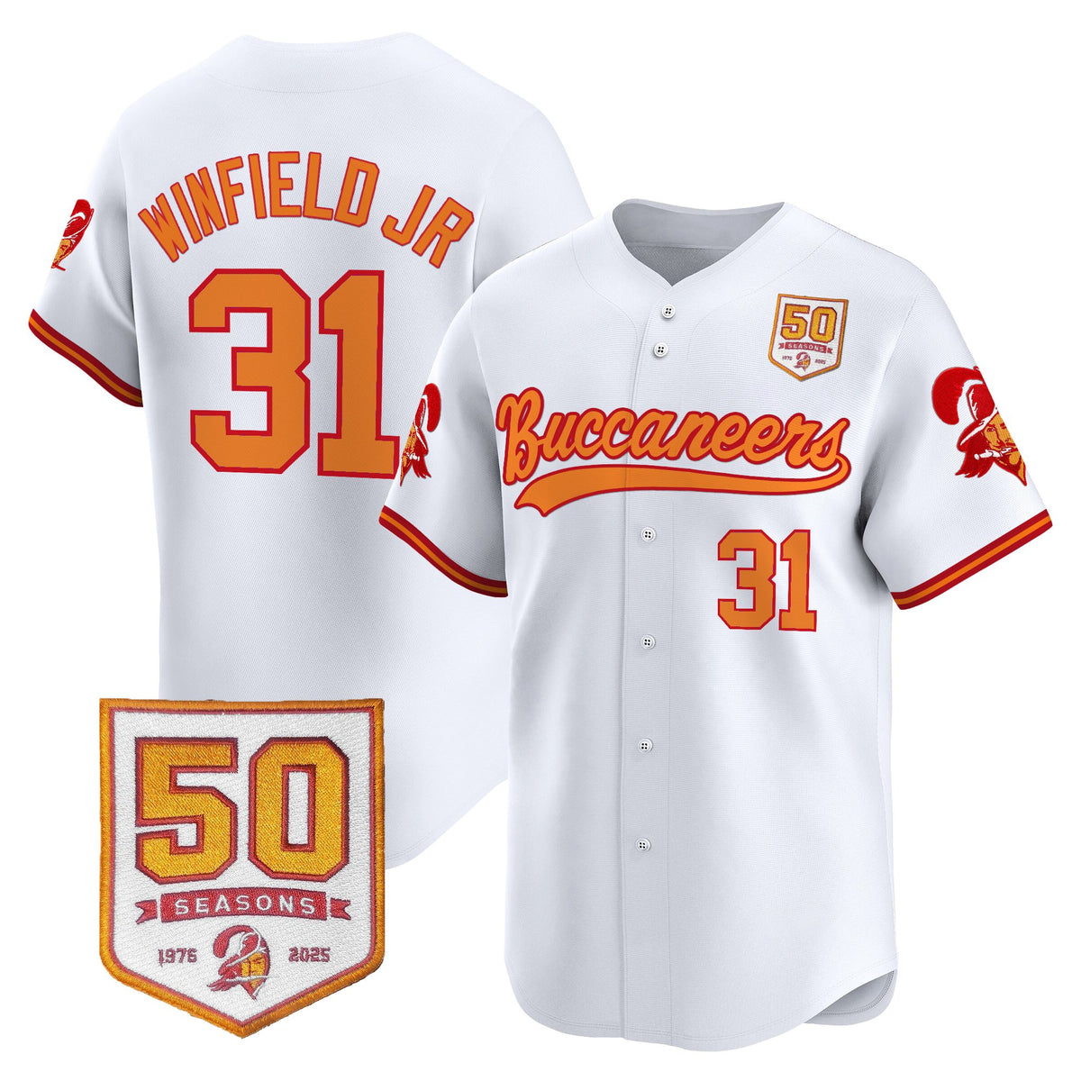 Men's Tampa Bay Buccaneers 50th Season Patch Vapor Baseball Jersey - All Stitched