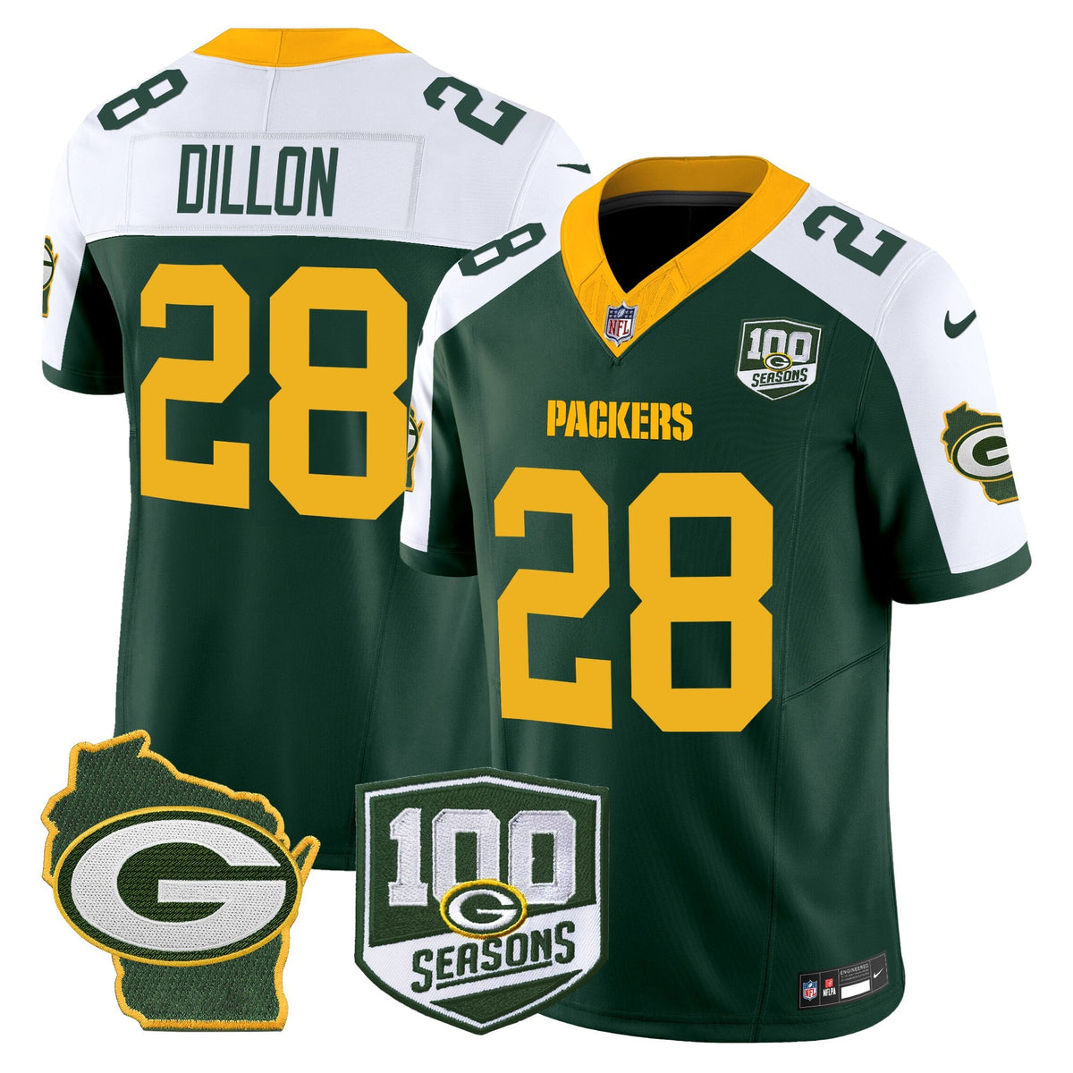 Men's Green Bay Packers 100th Season & Home Patch Vapor Limited Jersey - All Stitched