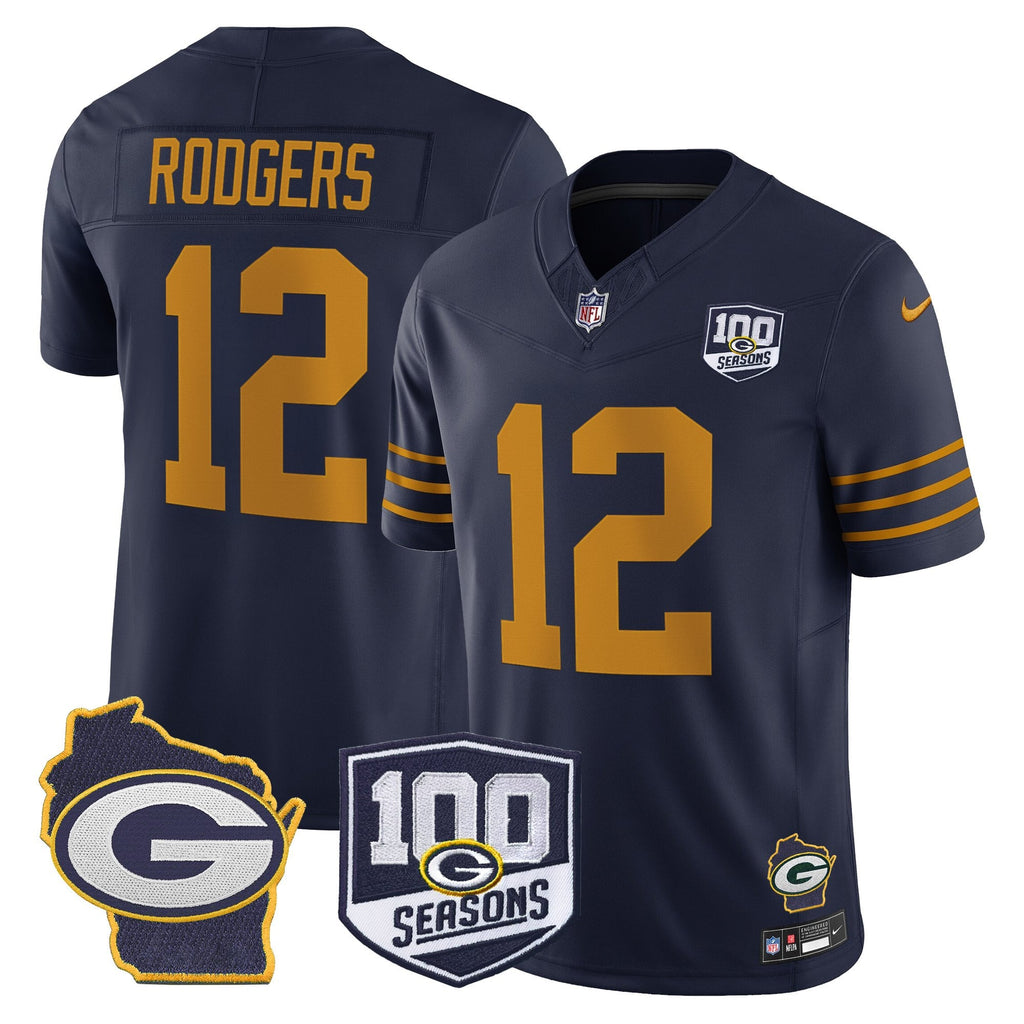 Men's Green Bay Packers 100th Season & Home Patch Vapor Limited Jersey - All Stitched