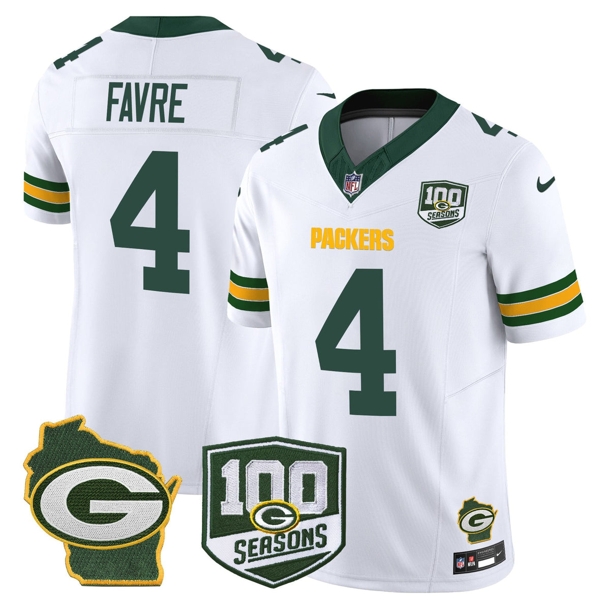 Men's Green Bay Packers 100th Season & Home Patch Vapor Limited Jersey - All Stitched