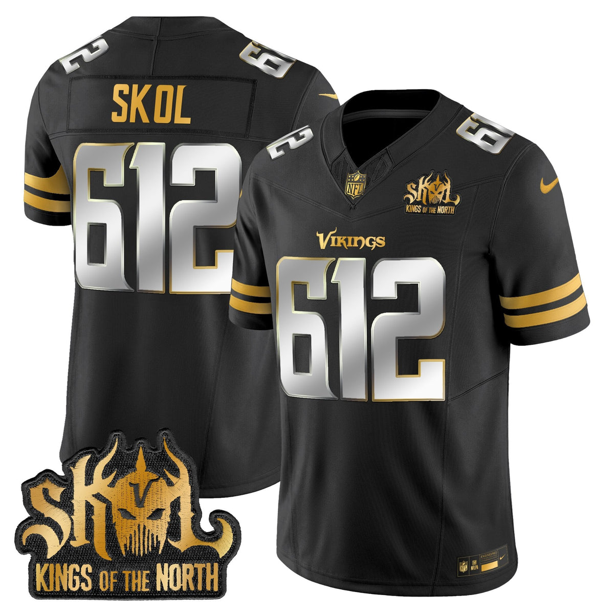 Men's Minnesota Vikings 2025 Gold Vapor Limited Jersey - Kings Of The North Patch - All Stitched