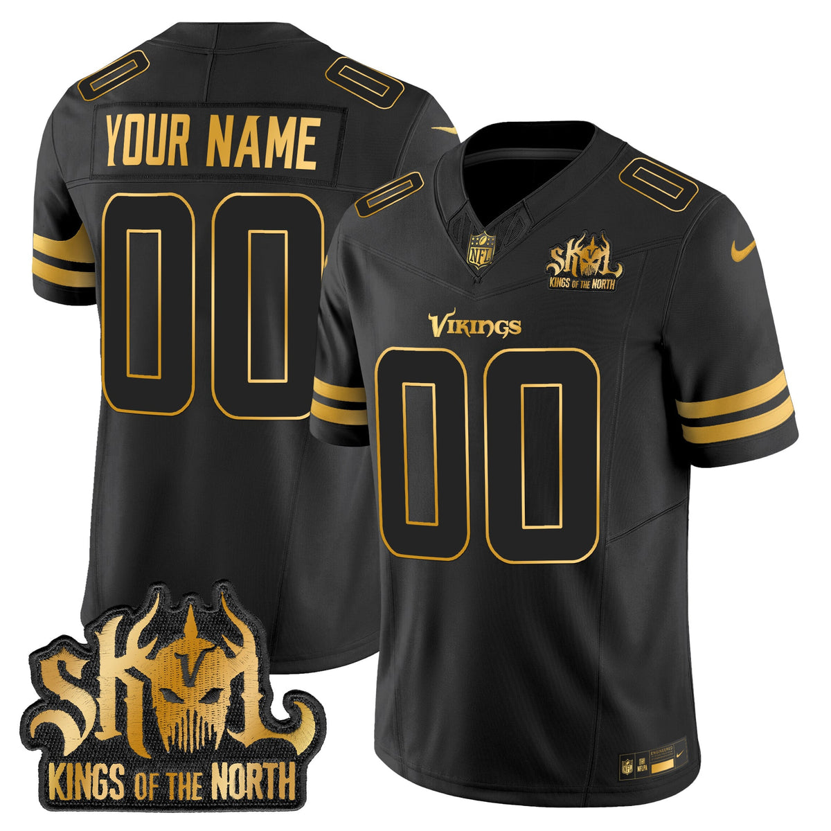 Minnesota Vikings 2025 Gold Vapor Limited Custom Jersey - Kings Of The North Patch - All Stitched