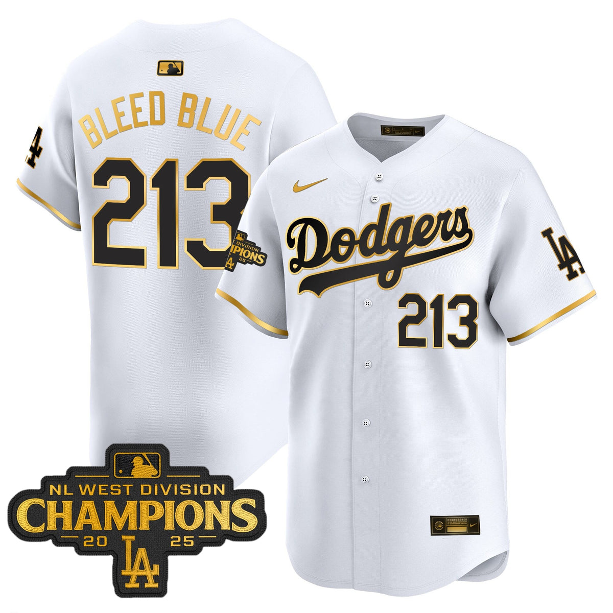 Men's Dodgers 2025 NL West Division Champions Patch Gold Trim Vapor Premier Limited Jersey - All Stitched