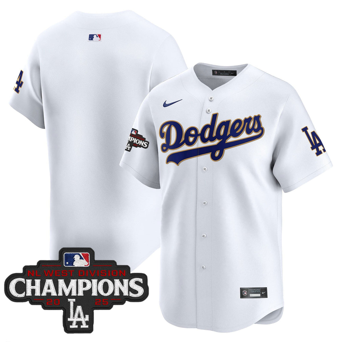 Men's Dodgers 2025 NL West Division Champions Patch Gold Trim Vapor Premier Limited Jersey - All Stitched