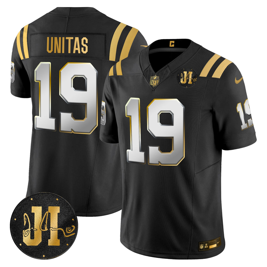 Men's Indianapolis Colts 2025 Jim Irsay Patch Gold Vapor Limited Jersey - All Stitched