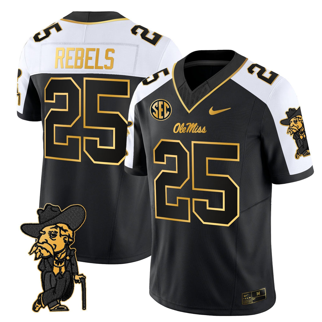 Men's Ole Miss Rebels 2025 Gold Vapor Limited Jersey - All Stitched