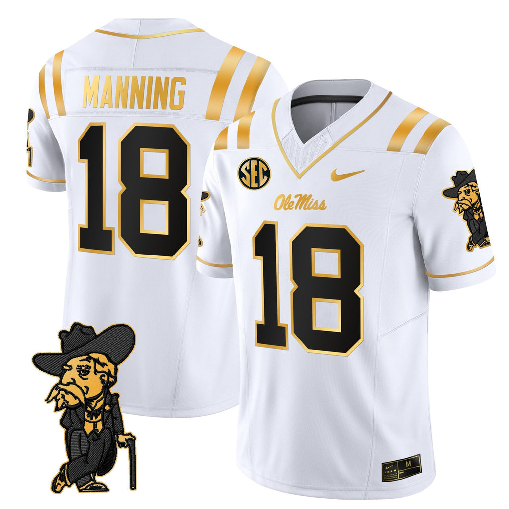 Men's Ole Miss Rebels 2025 Gold Vapor Limited Jersey - All Stitched