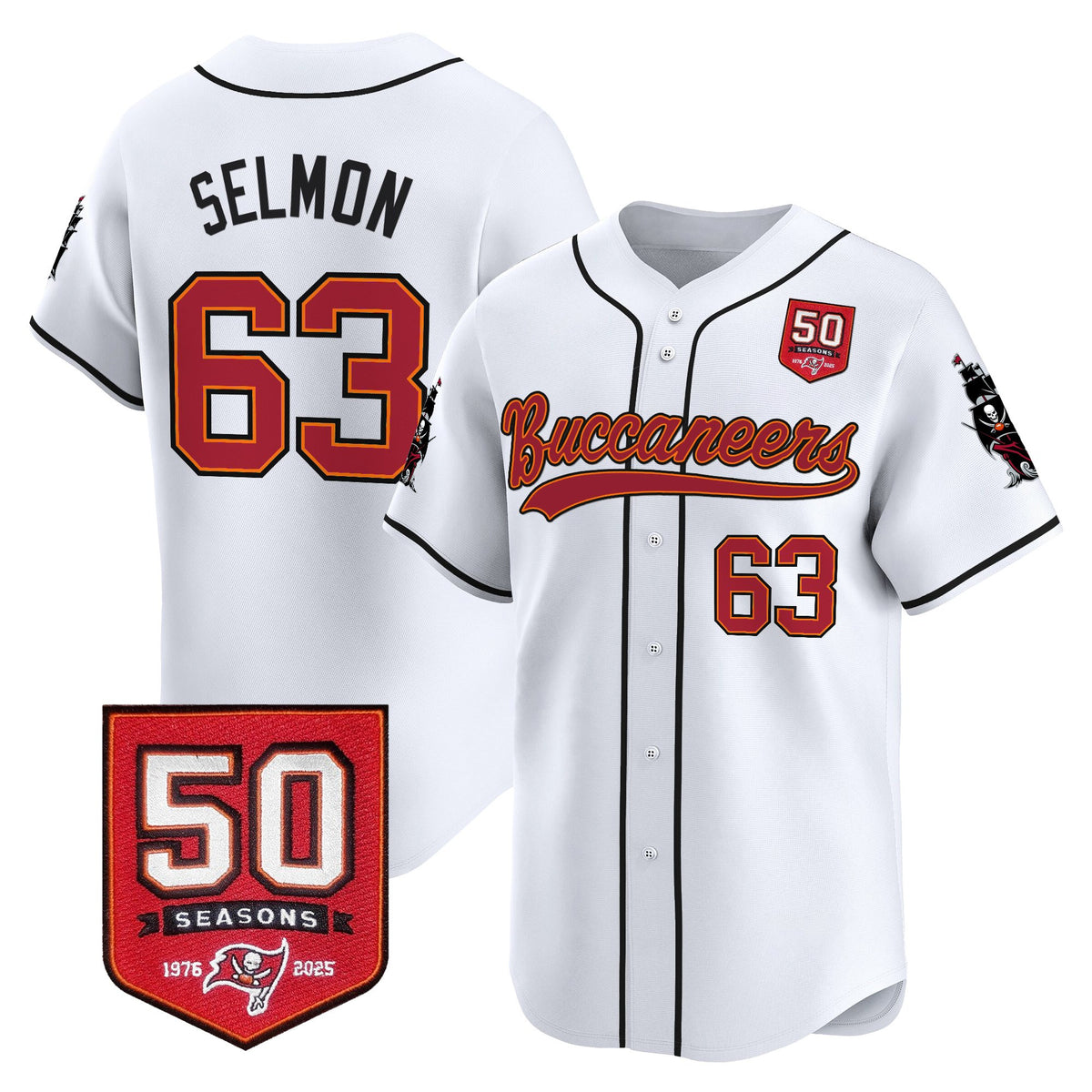 Men's Tampa Bay Buccaneers 50th Season Patch Vapor Baseball Jersey - All Stitched