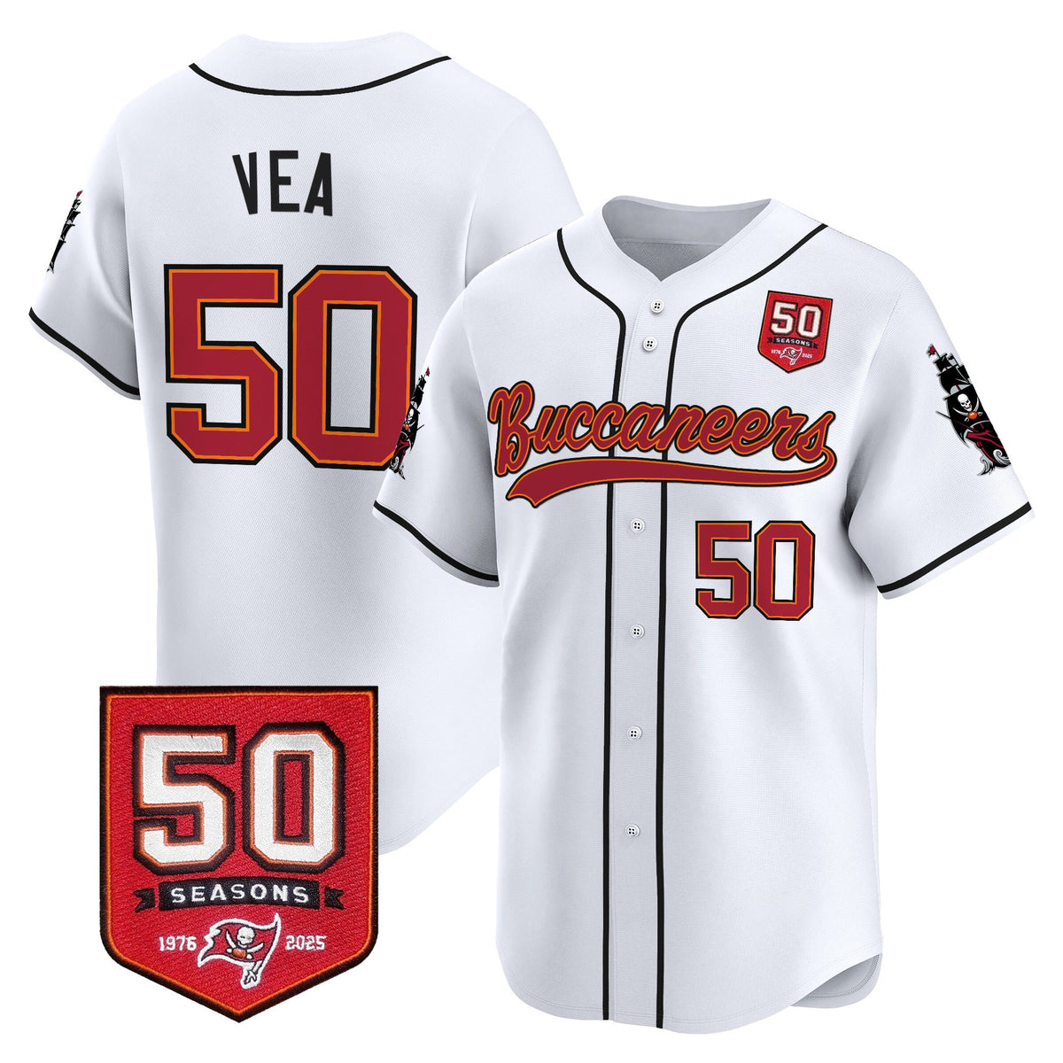 Men's Tampa Bay Buccaneers 50th Season Patch Vapor Baseball Jersey - All Stitched