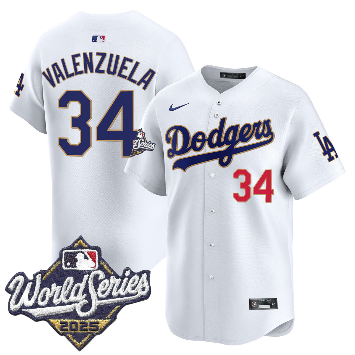 Men's Dodgers 2025 World Series Gold Trim Vapor Premier Limited Jersey - All Stitched