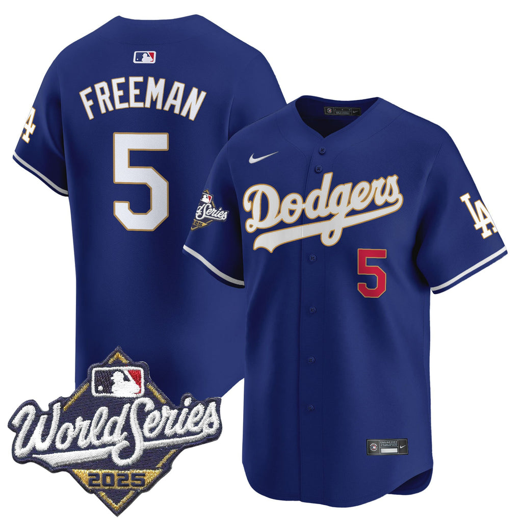 Men's Dodgers 2025 World Series Gold Trim Vapor Premier Limited Jersey - All Stitched