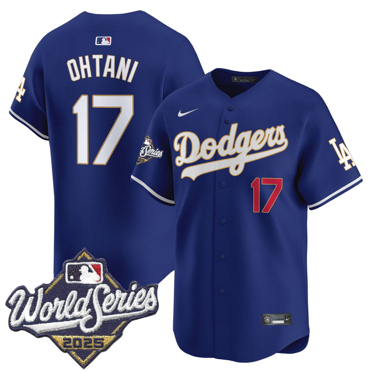 Men's Dodgers 2025 World Series Gold Trim Vapor Premier Limited Jersey - All Stitched