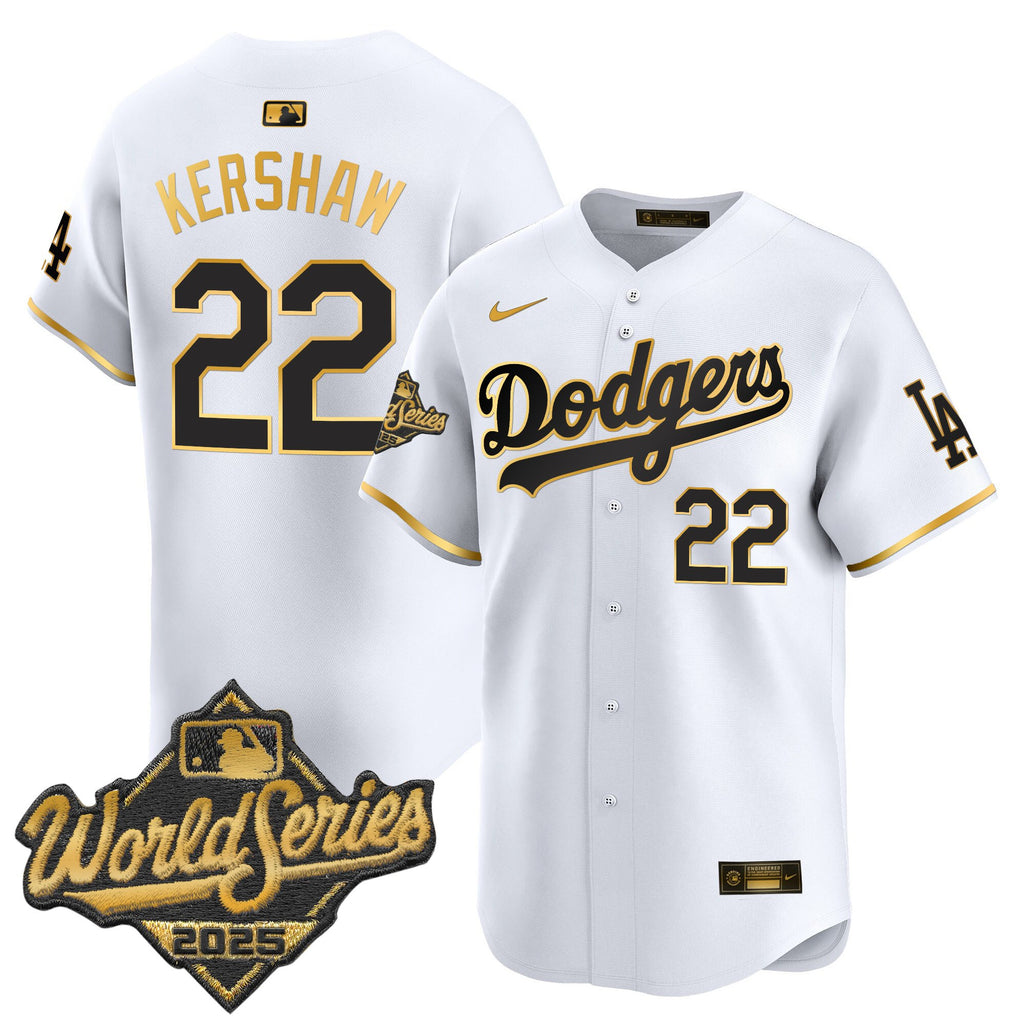 Men's Dodgers 2025 World Series Gold Trim Vapor Premier Limited Jersey - All Stitched