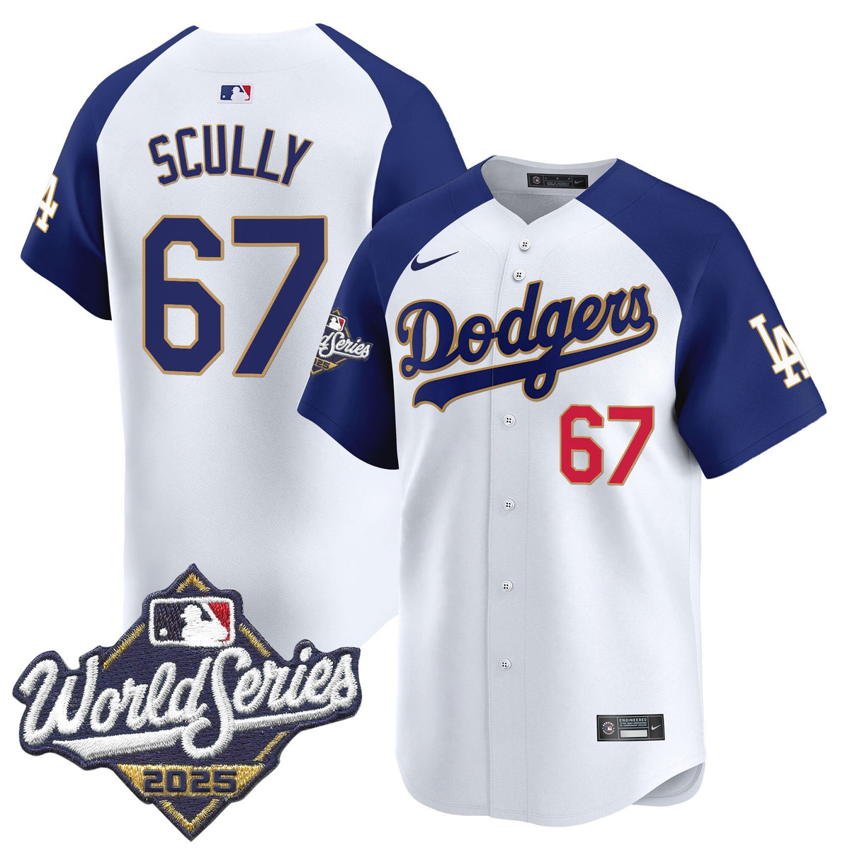 Men's Dodgers 2025 World Series Gold Trim Vapor Premier Limited Jersey - All Stitched