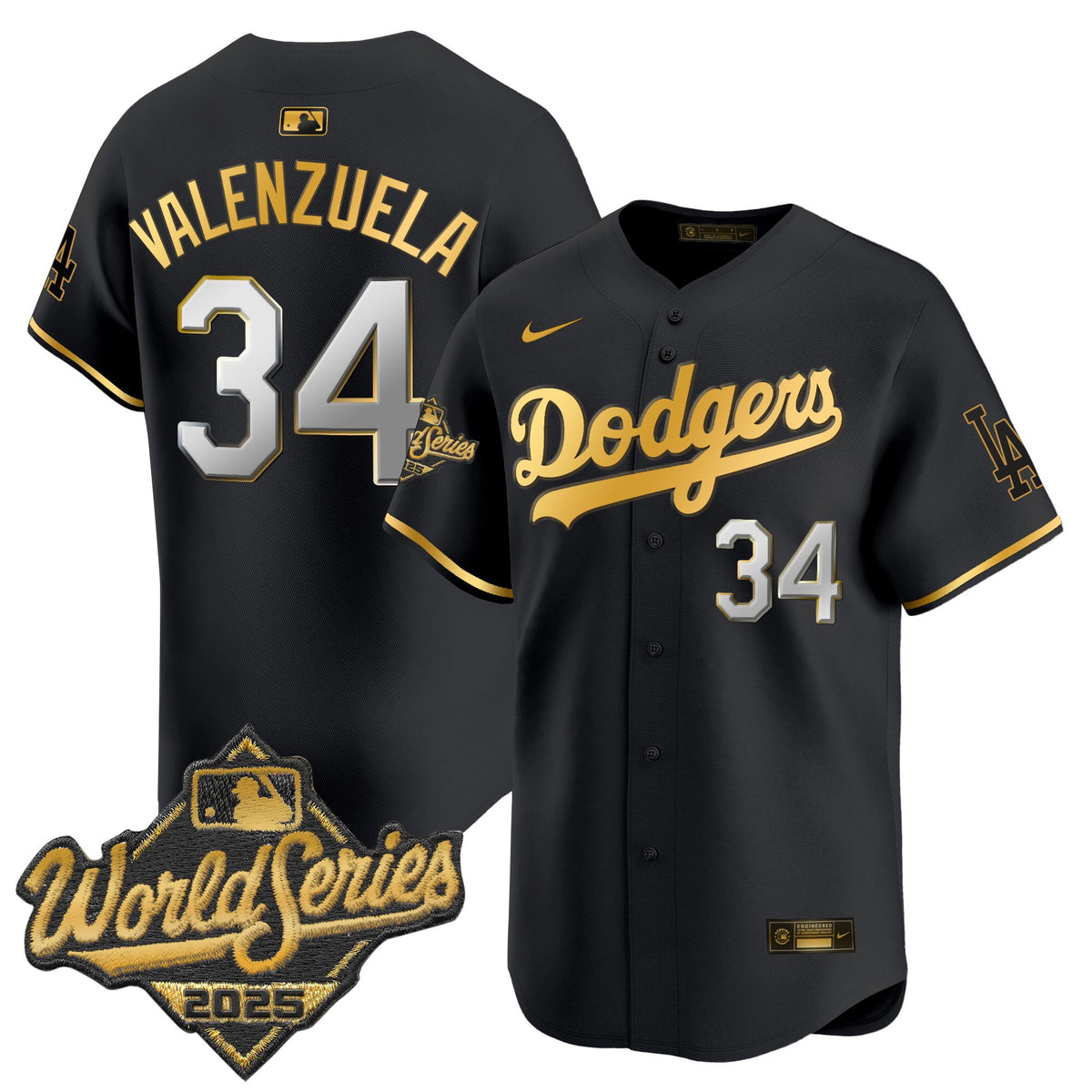 Men's Dodgers 2025 World Series Gold Trim Vapor Premier Limited Jersey - All Stitched