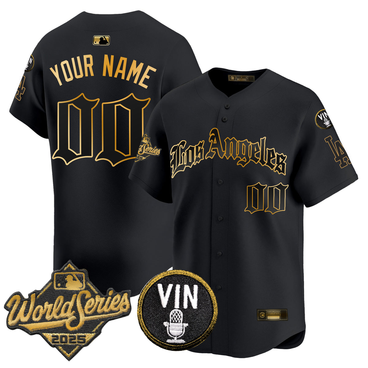 Dodgers 2025 World Series Vapor Premier Limited Custom Jersey - LA Gothic Edition - All Stitched