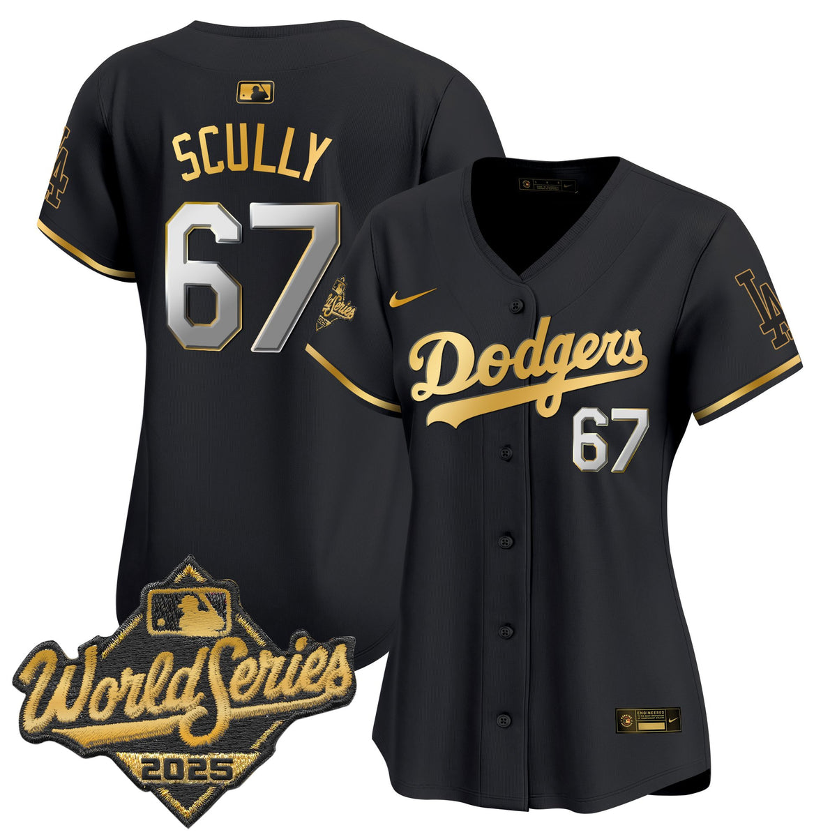Women's Dodgers 2025 World Series Gold Trim Vapor Premier Limited Jersey - All Stitched