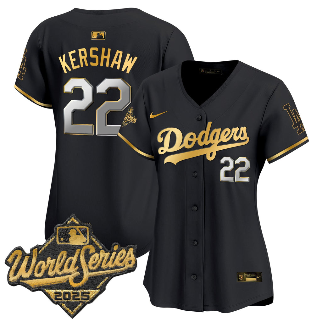 Women's Dodgers 2025 World Series Gold Trim Vapor Premier Limited Jersey - All Stitched