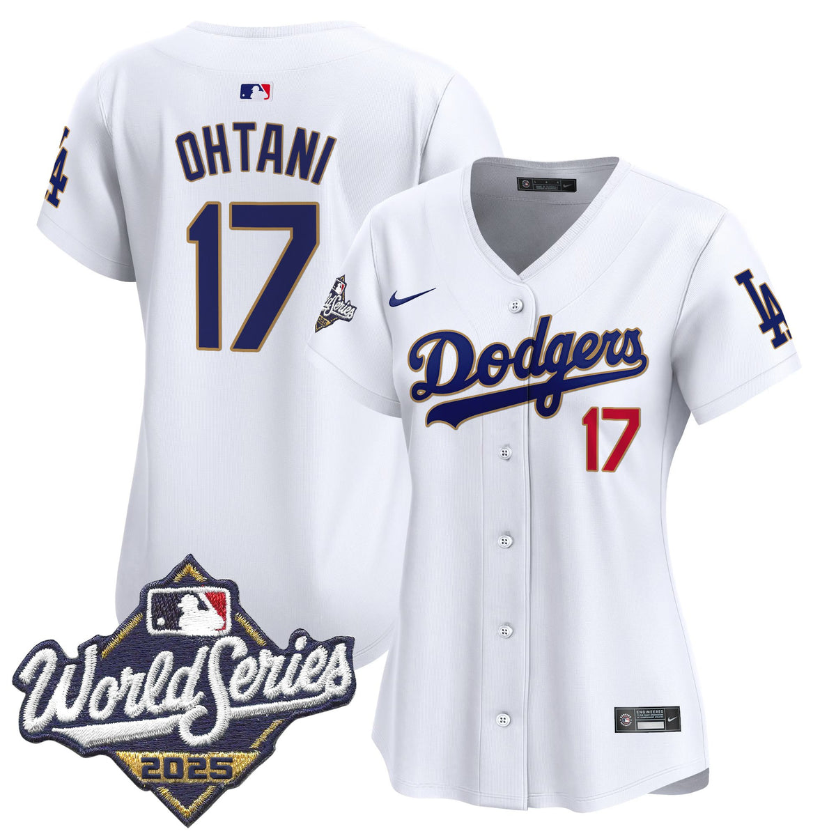 Women's Dodgers 2025 World Series Gold Trim Vapor Premier Limited Jersey - All Stitched