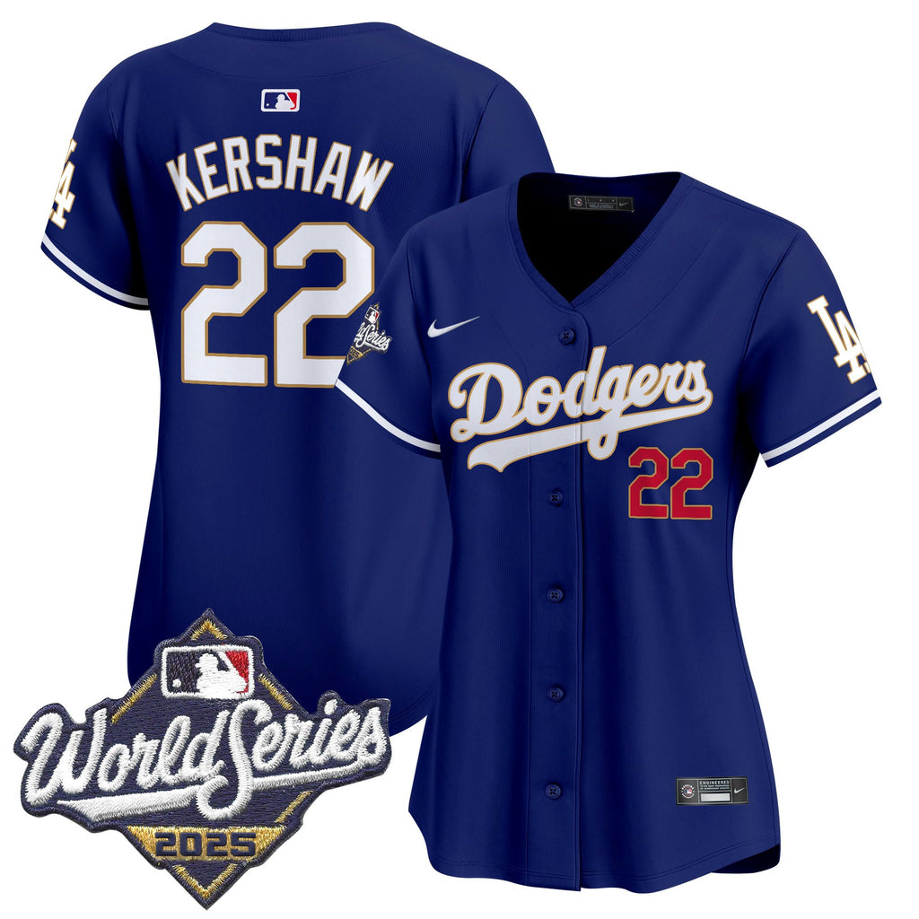 Women's Dodgers 2025 World Series Gold Trim Vapor Premier Limited Jersey - All Stitched