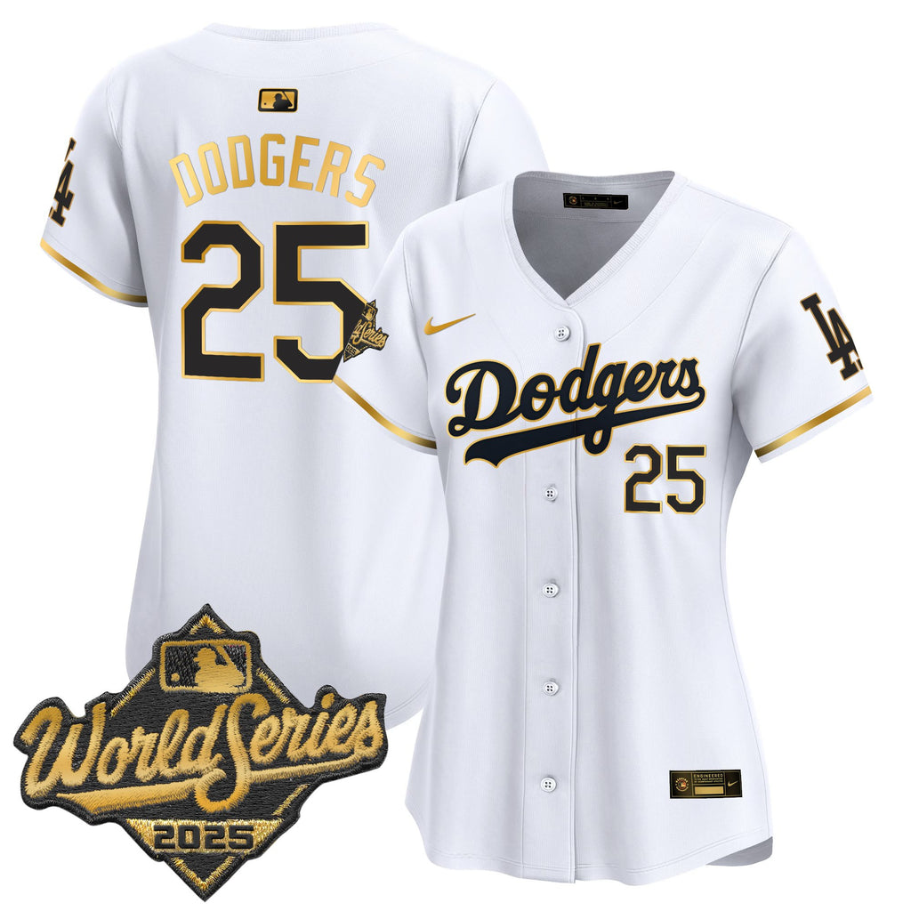 Women's Dodgers 2025 World Series Gold Trim Vapor Premier Limited Jersey - All Stitched