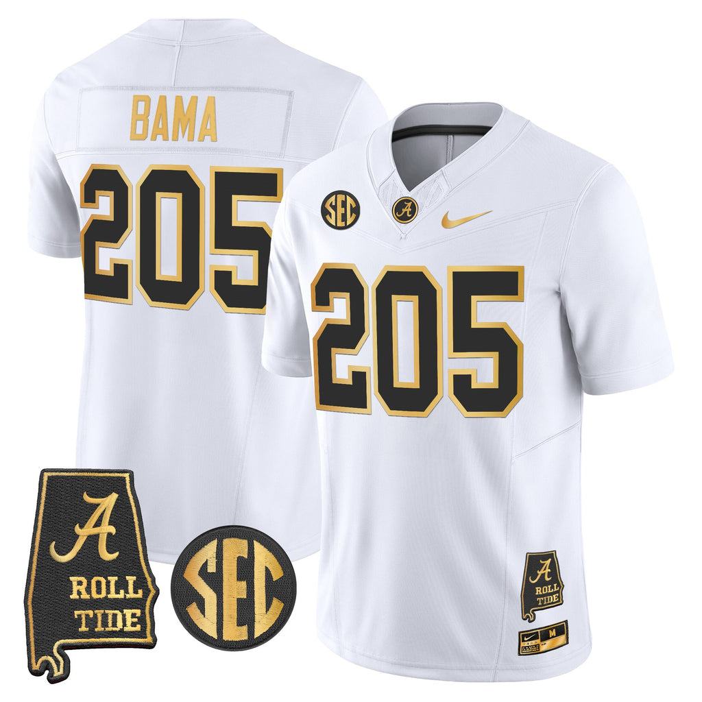 Men's Alabama Crimson Tide 2025 Gold Vapor Limited Jersey - Alabama Map - All Stitched