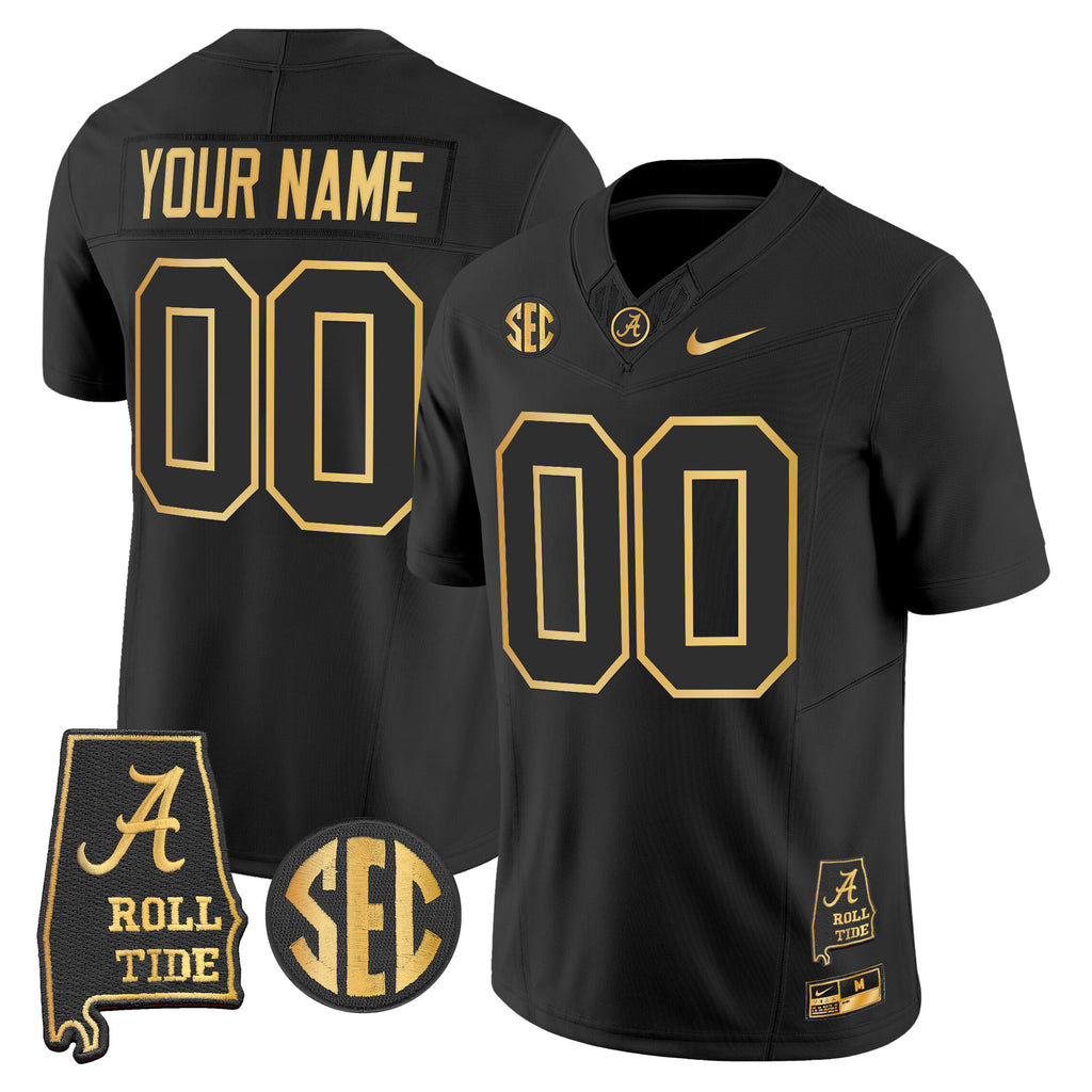Alabama Crimson Tide 2025 Gold Vapor Limited Custom Jersey - Alabama Map - All Stitched