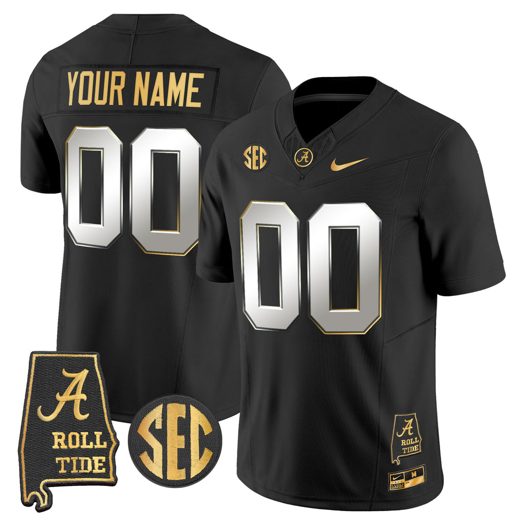 Alabama Crimson Tide 2025 Gold Vapor Limited Custom Jersey - Alabama Map - All Stitched