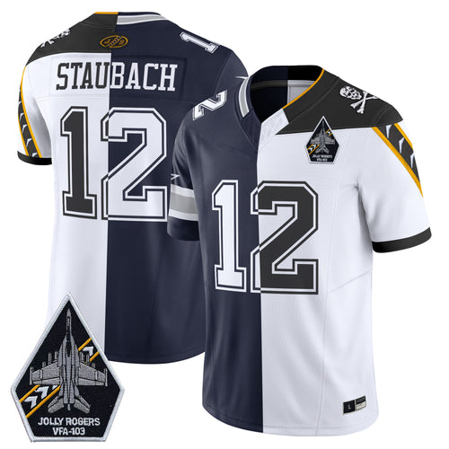 #12 Roger Staubach Split Dallas Cowboys x Navy Midshipmen Vapor Limited Jersey - All Stitched