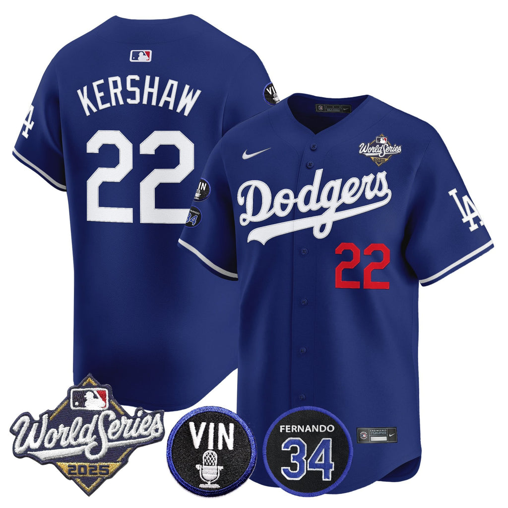 Men's Dodgers 2025 World Series Vapor Premier Limited Jersey - Vin Scully & Fernando Patch - All Stitched