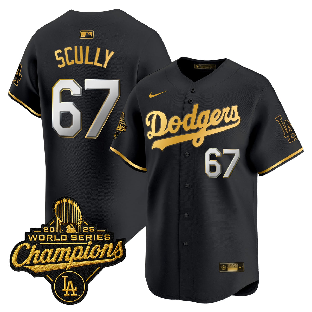 Men's Dodgers 2025 World Series Champions Patch Gold Trim Vapor Premier Limited Jersey - All Stitched