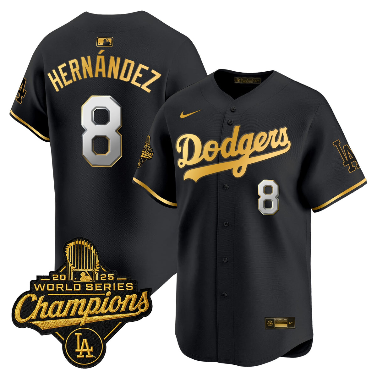 Men's Dodgers 2025 World Series Champions Patch Gold Trim Vapor Premier Limited Jersey - All Stitched