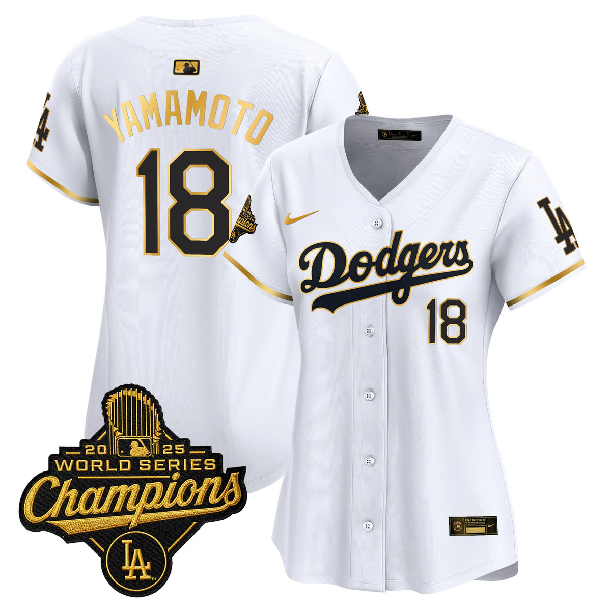 Women's Dodgers 2025 World Series Champions Patch Gold Trim Vapor Premier Limited Jersey - All Stitched