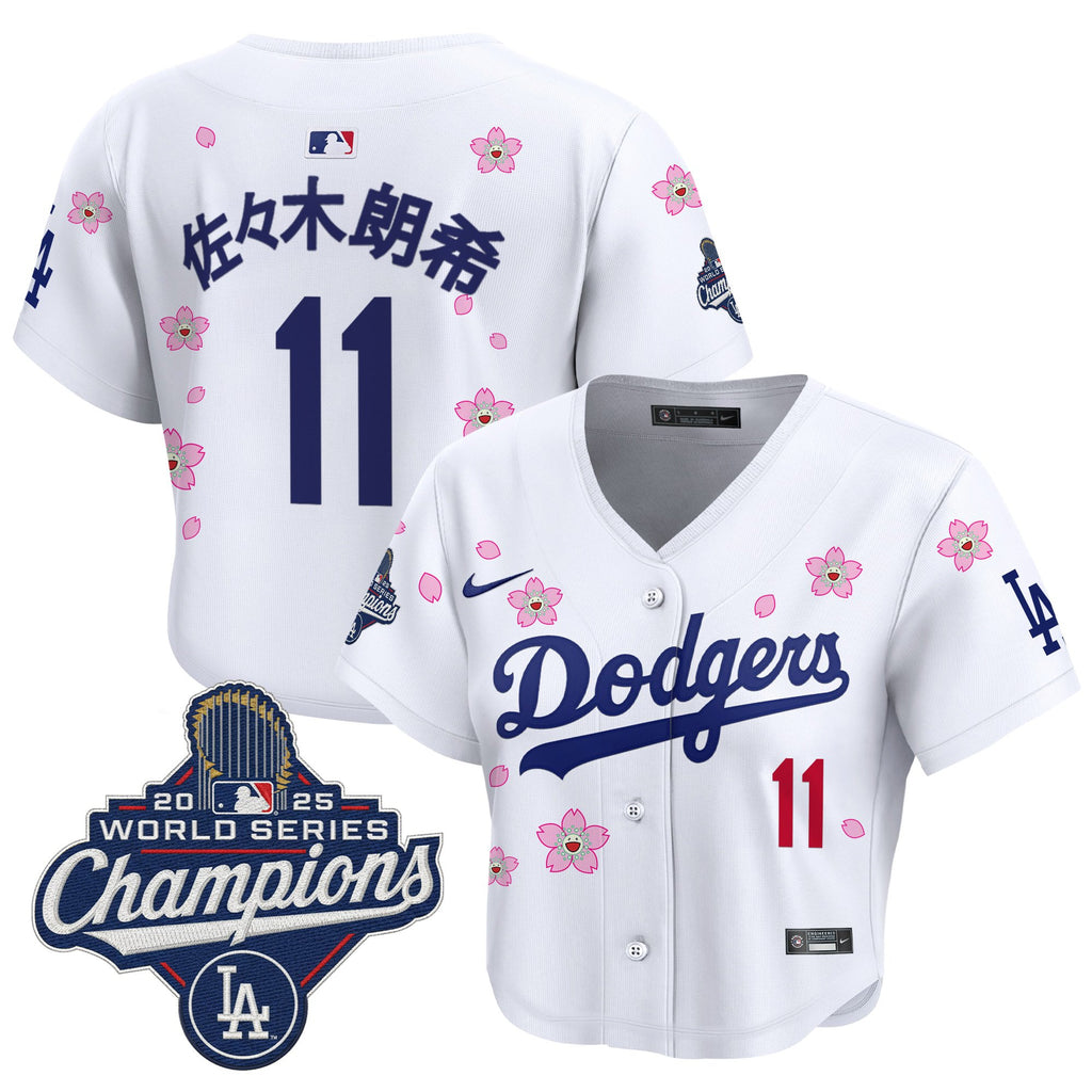 Women's Dodgers 2025 World Series Champions x Tokyo Series Crop Top Baseball Jersey - All Stitched