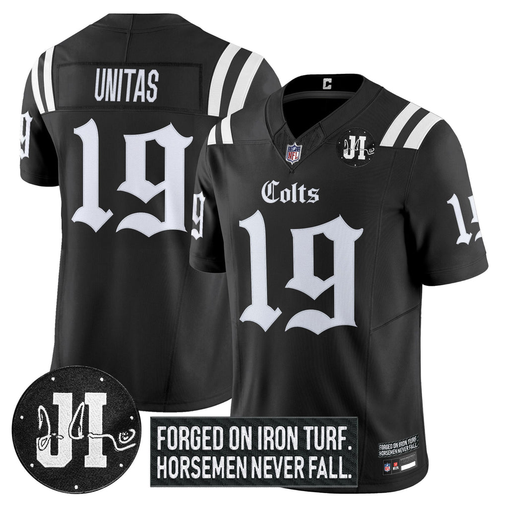 Men's Indianapolis Colts 2025 'Gothic Iron Hoof Edition' Vapor Limited Jersey - Jim Irsay Patch - All Stitched