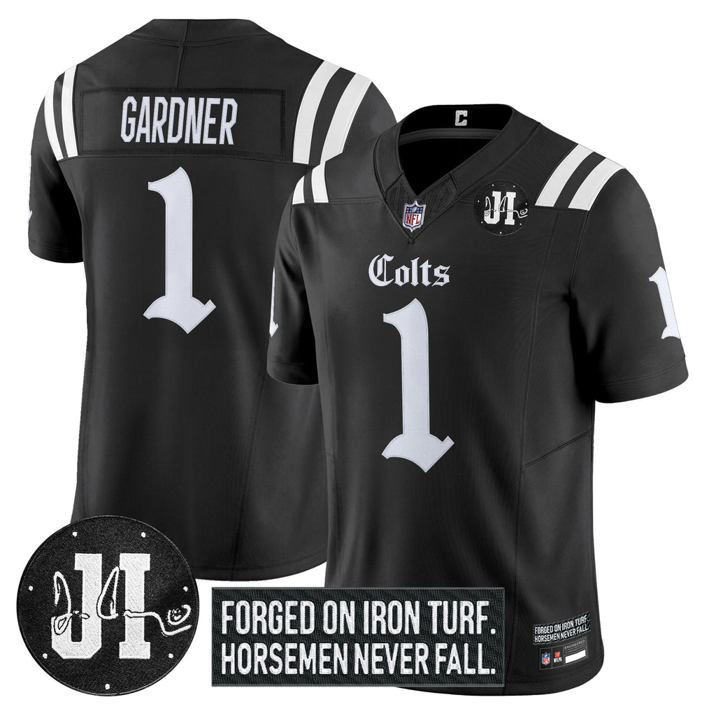 Men's Indianapolis Colts 2025 'Gothic Iron Hoof Edition' Vapor Limited Jersey - Jim Irsay Patch - All Stitched